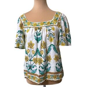 DRAPER JAMES RSVP Square Neck Floral  Short Sleeve Casual Boho Blouse Size S